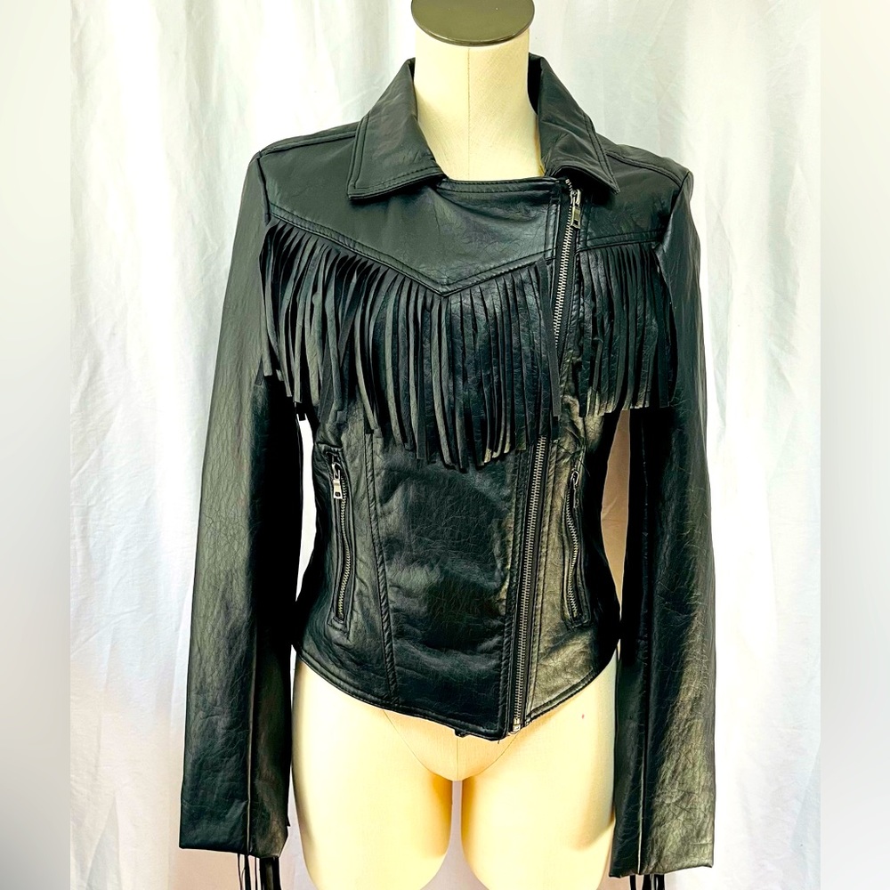 Women’s Size M RUE21 Faux Leather Fringe Moto Jacket